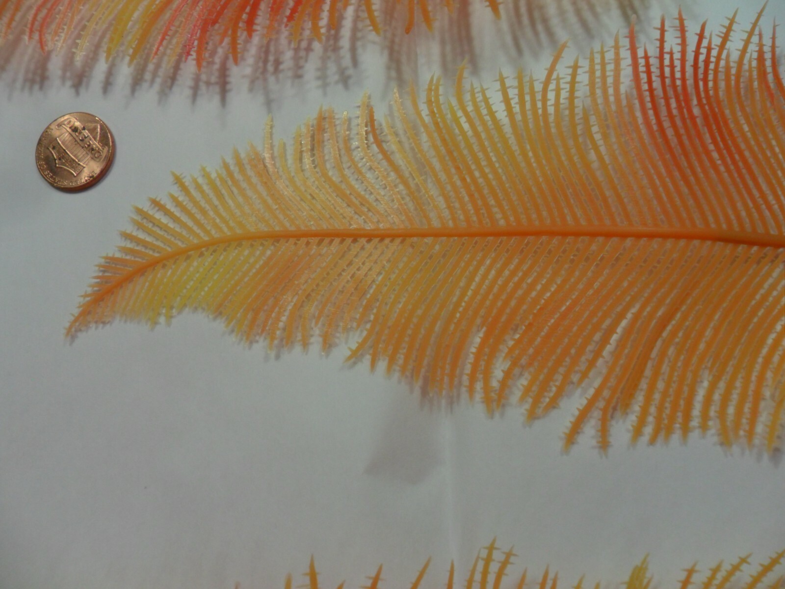 Vintage Plastic Orange Variegated Yellow Feather Fern Stems – 4 Ferns