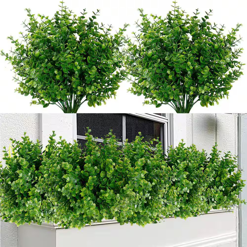 14 In. Green Artificial Flowers, 12 Bundles UV Resistant Boxwood Shrubs Artifici
