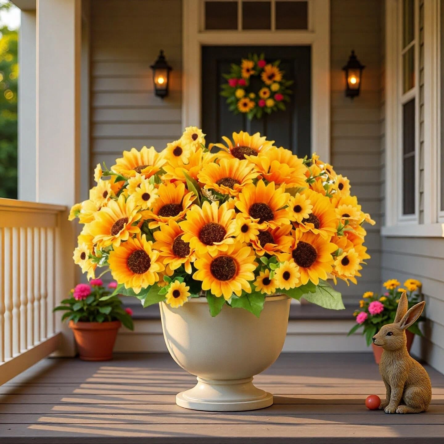 Realistic UV-Resistant Artificial Sunflowers – 6 Silk Bouquets, 78 Lifelike F…