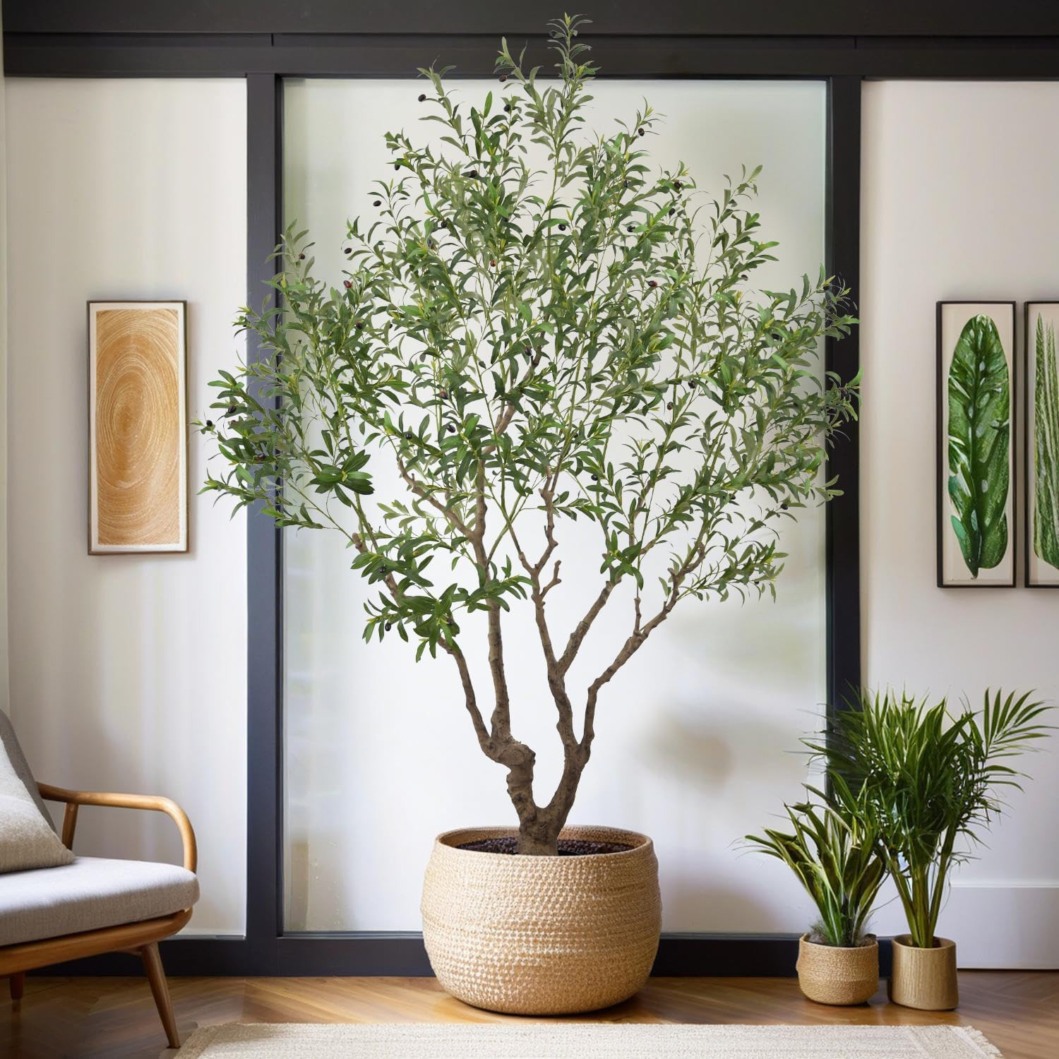 8.2Ft Faux Olive Tree with Realistic Trunks & Fruits for Home Decor