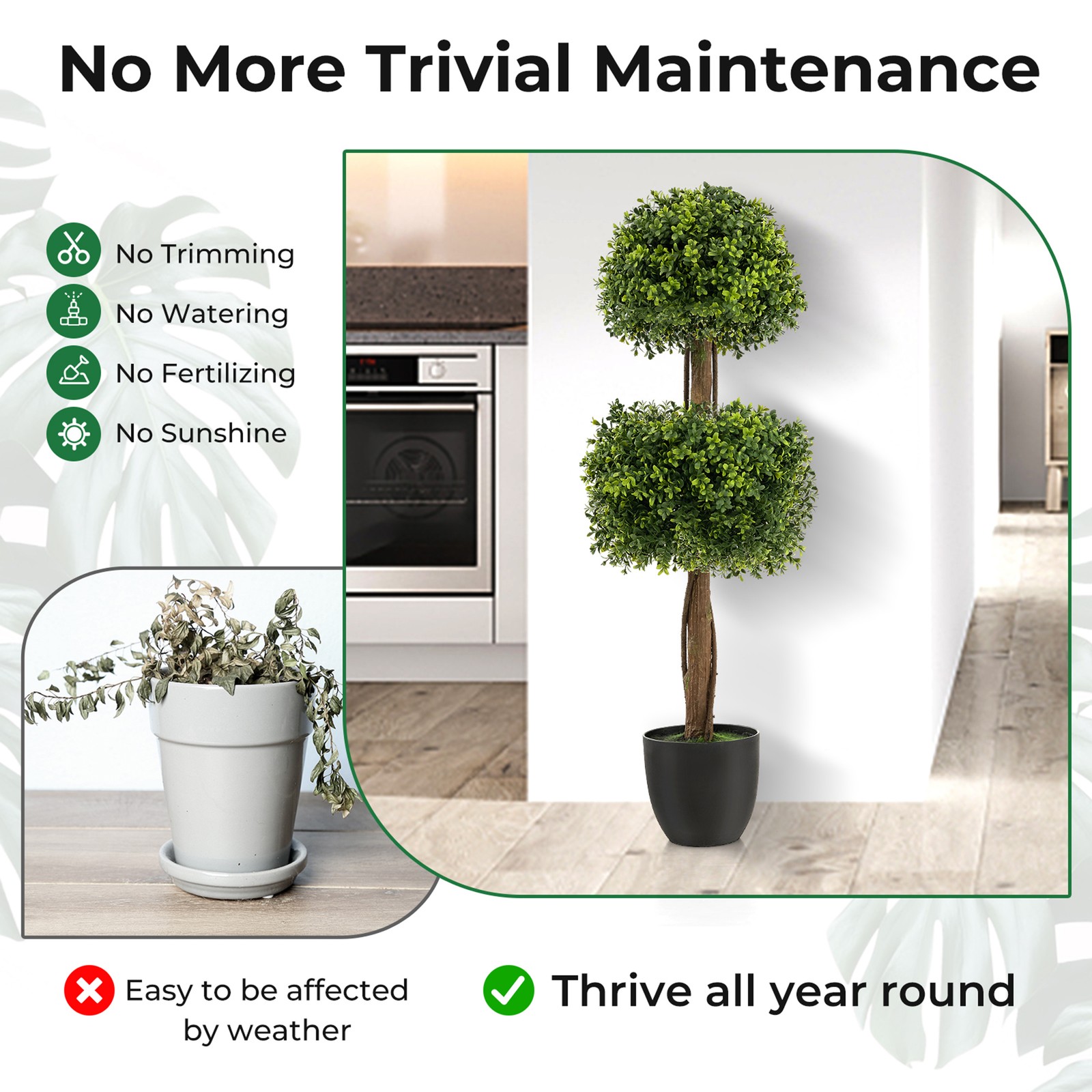 2-Pack 40″ Artificial Boxwood Topiary Ball Tree Faux Plant for Decoration