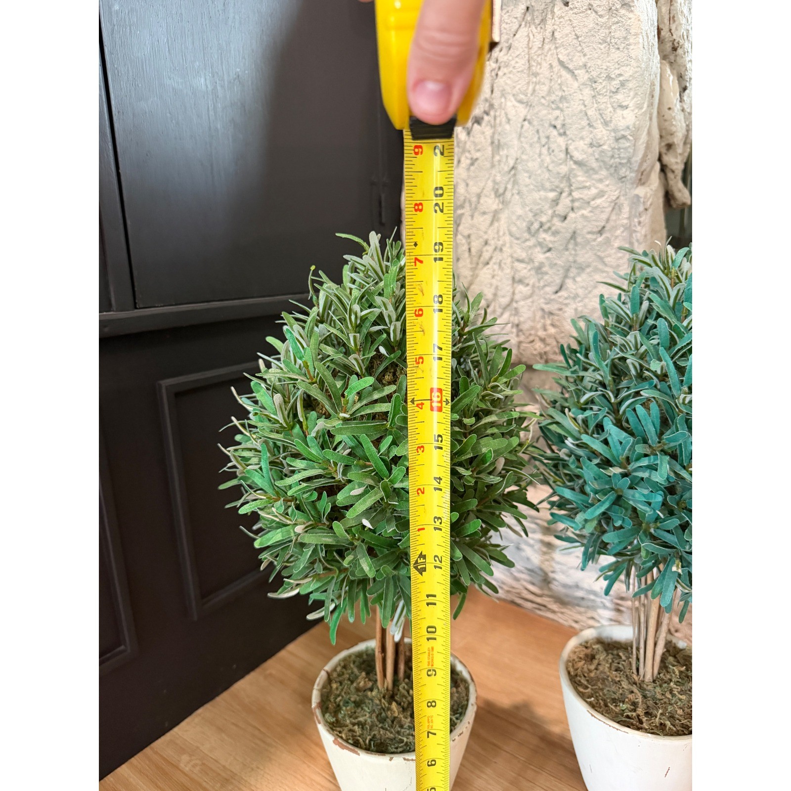 Set of 2 Artificial Olive Topiary Trees in Distressed White Pots 20 Inch Green