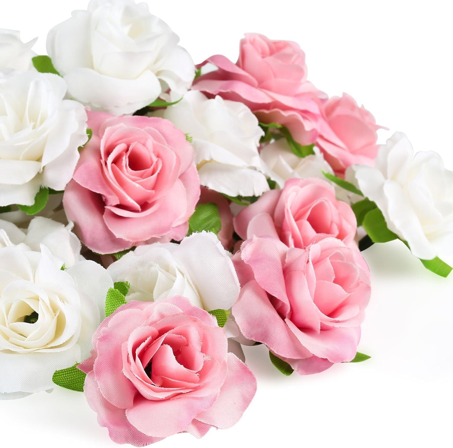 50Pcs Mini Pink and White Roses Artificial Flowers Bulk, 1.6″ Small Silk Fake Ro