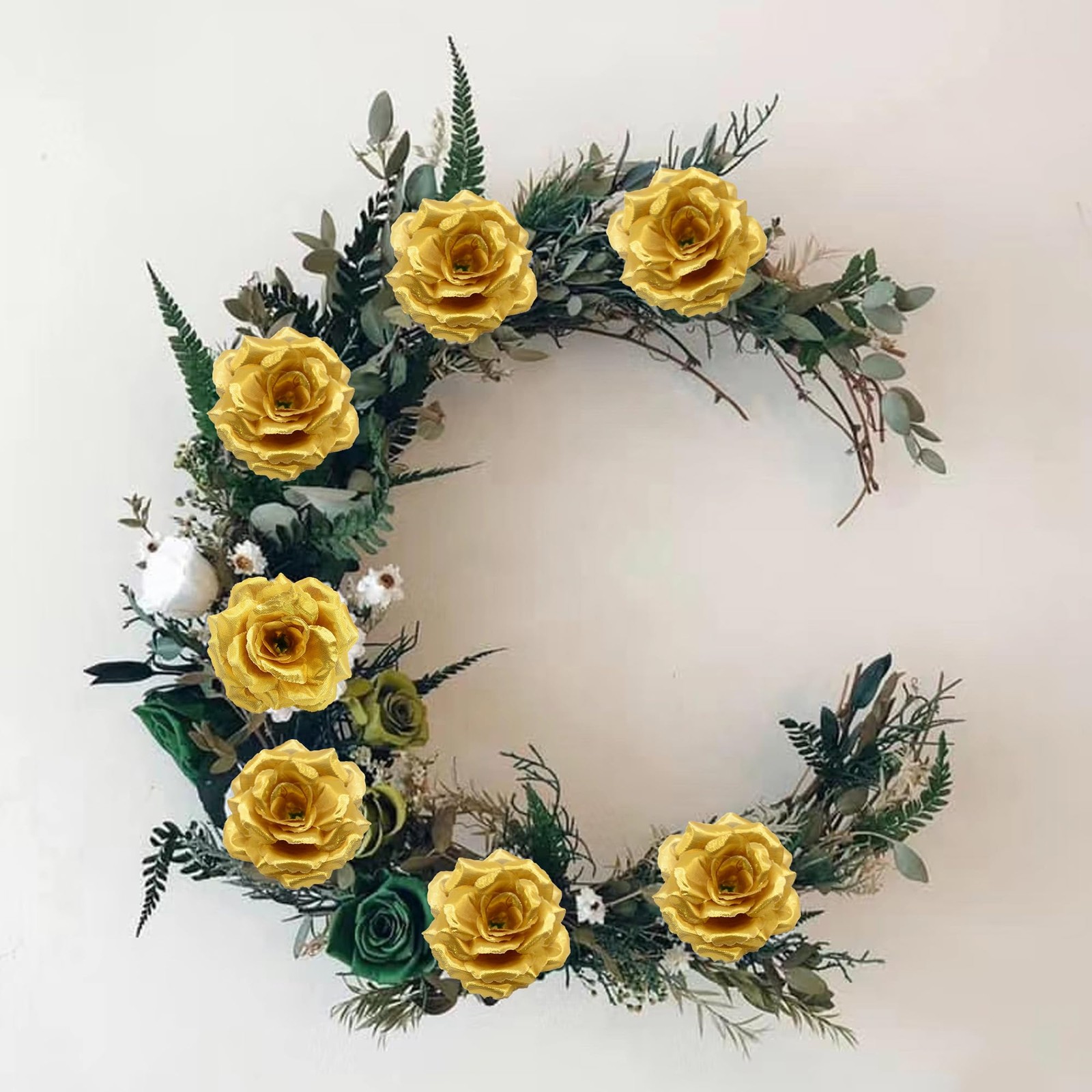 Artificial Flowers Rose Flower Head Silk 3in with Stem 50 Pcs Gold