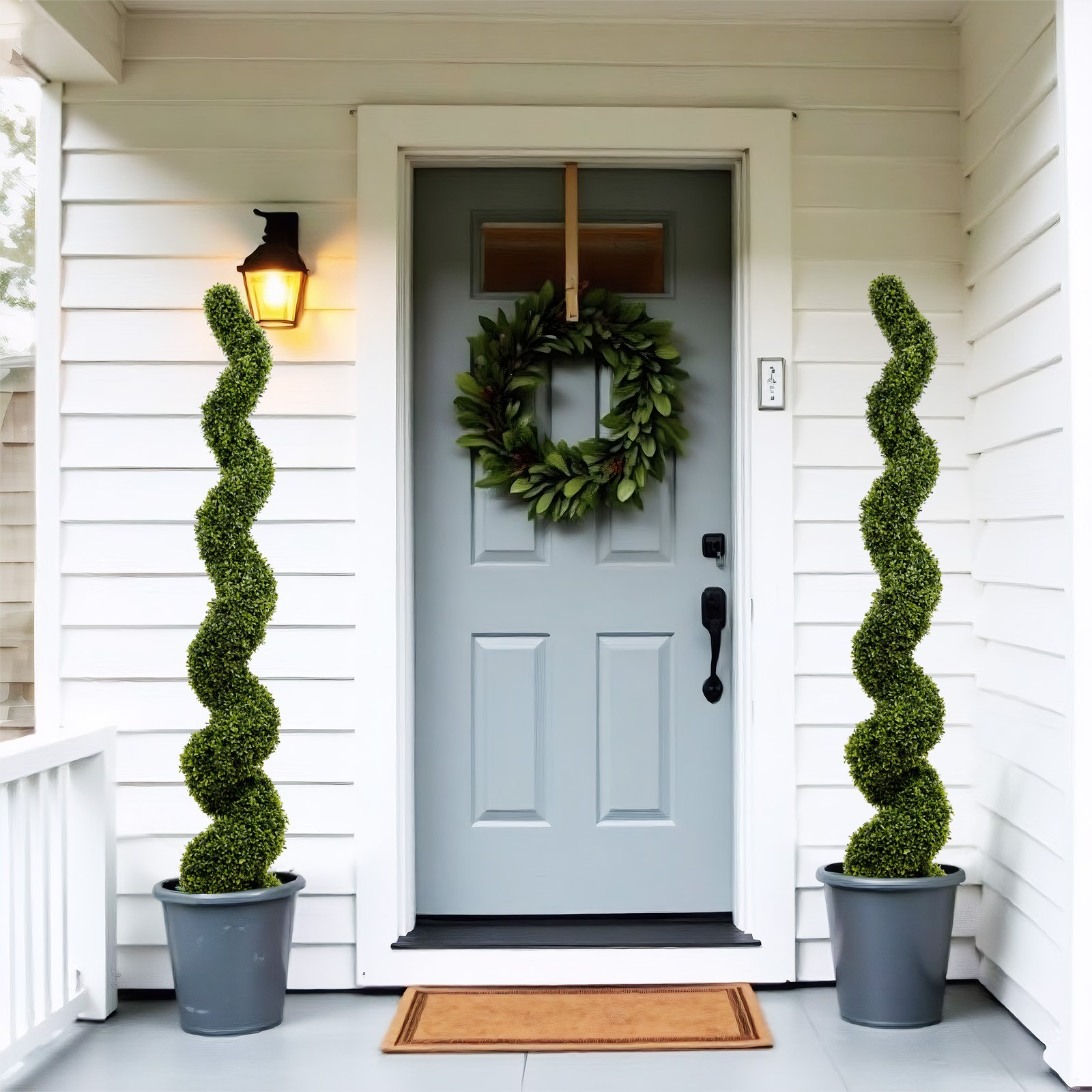 2Pcs 6FT Spiral Topiary Trees Artificial Outdoor Faux Boxwood Plants Potted Tree