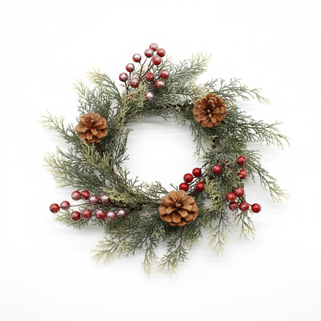Holiday Cedar Candle Ring / Wreath 4″ Inner Diameter Christmas Winter