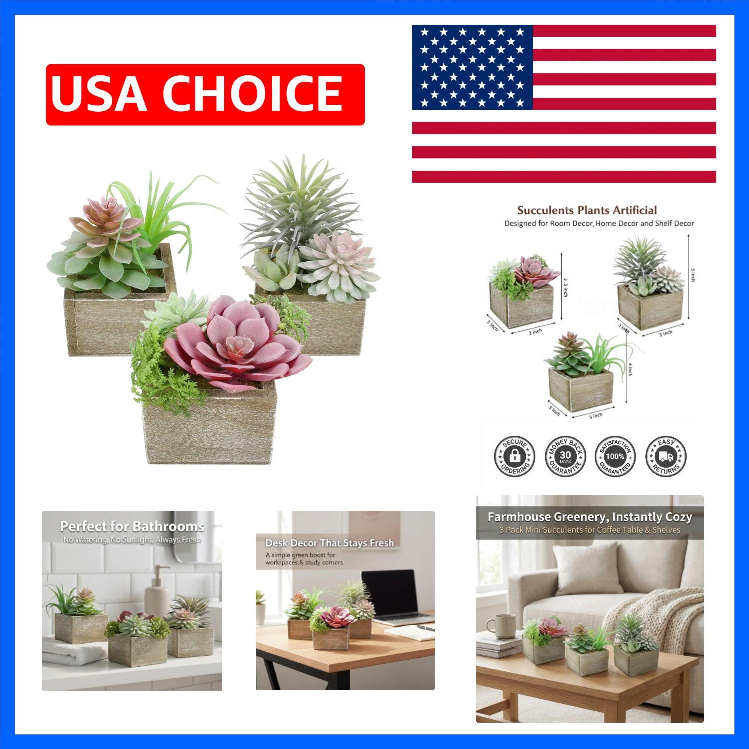 Succulent Plants Artificial for Home Bathroom Decor Fake Plants 3 Pack | Fake…