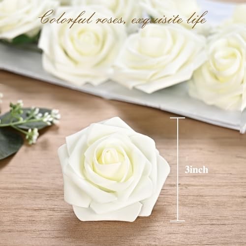 16 Pcs Artificial Foam Roses Ivory White Fake Flowers DIY Wedding Bouquet Decor