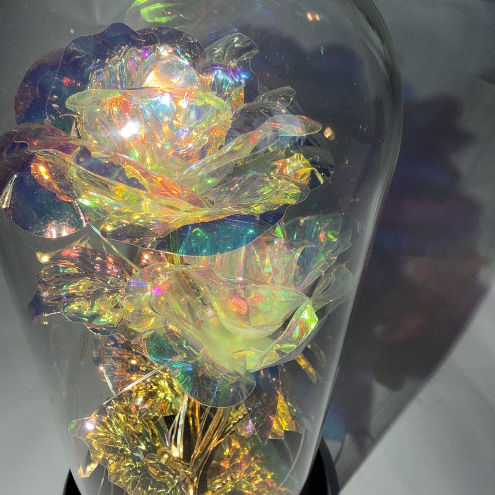 Iridescent Color Changing Flower In Glass Dome