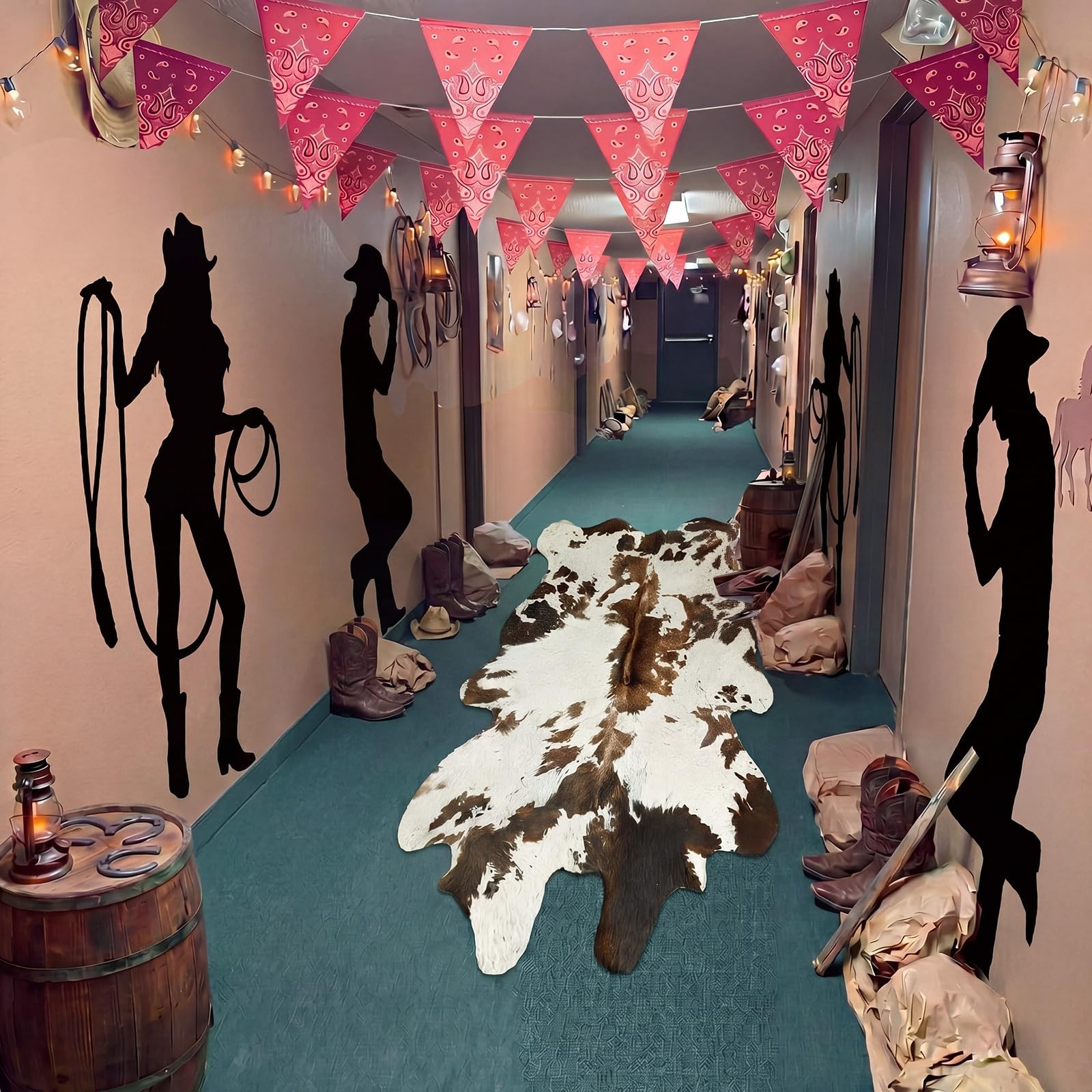 10 Pcs Western Party Decorations 6.56 ft Cowboy Animal Leather Carpet, Wester…