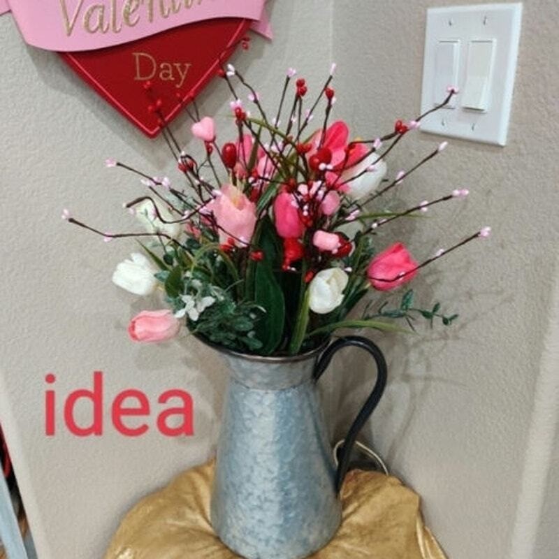 Pink and Red Hearts and Red Pips Valentine’s Day Floral Stem Spray Pick Decor
