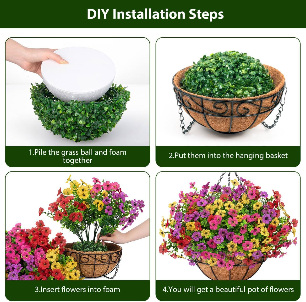 Artificial Hanging Flowers for Outdoors with Hanging Basket Fake Silk Flowers…