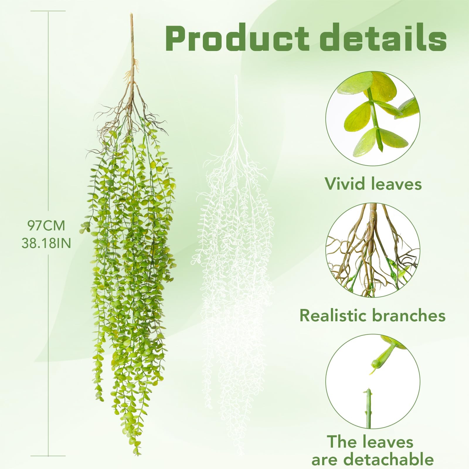 dallisten 4 Pack Fake Hanging Plants, 38″ Artificial Eucalyptus Plants Greenery