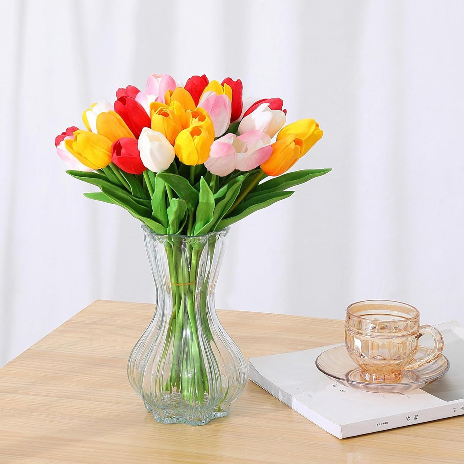 Assorted Colors 15pcs Fake Tulips – Perfect for Centerpieces & Bridal Bouquets