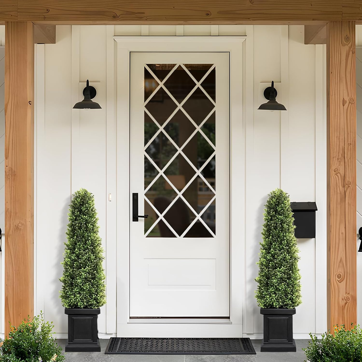 3.5Ft Boxwood Outdoor Topiary Set of 2, Tall All Year Green Fake Plant Topiary T