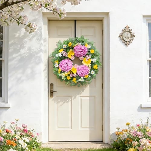 24 Inch Spring Wreath for Front Door – Spring Summer Wreath with Vibrant