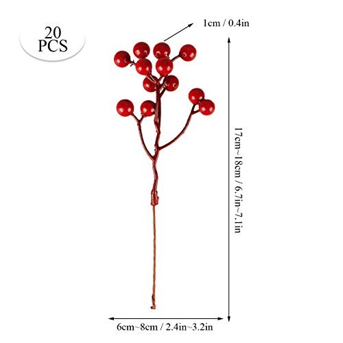 20pcs 7in Artificial Red Berry Picks for Xmas Tree & Wreath Decor