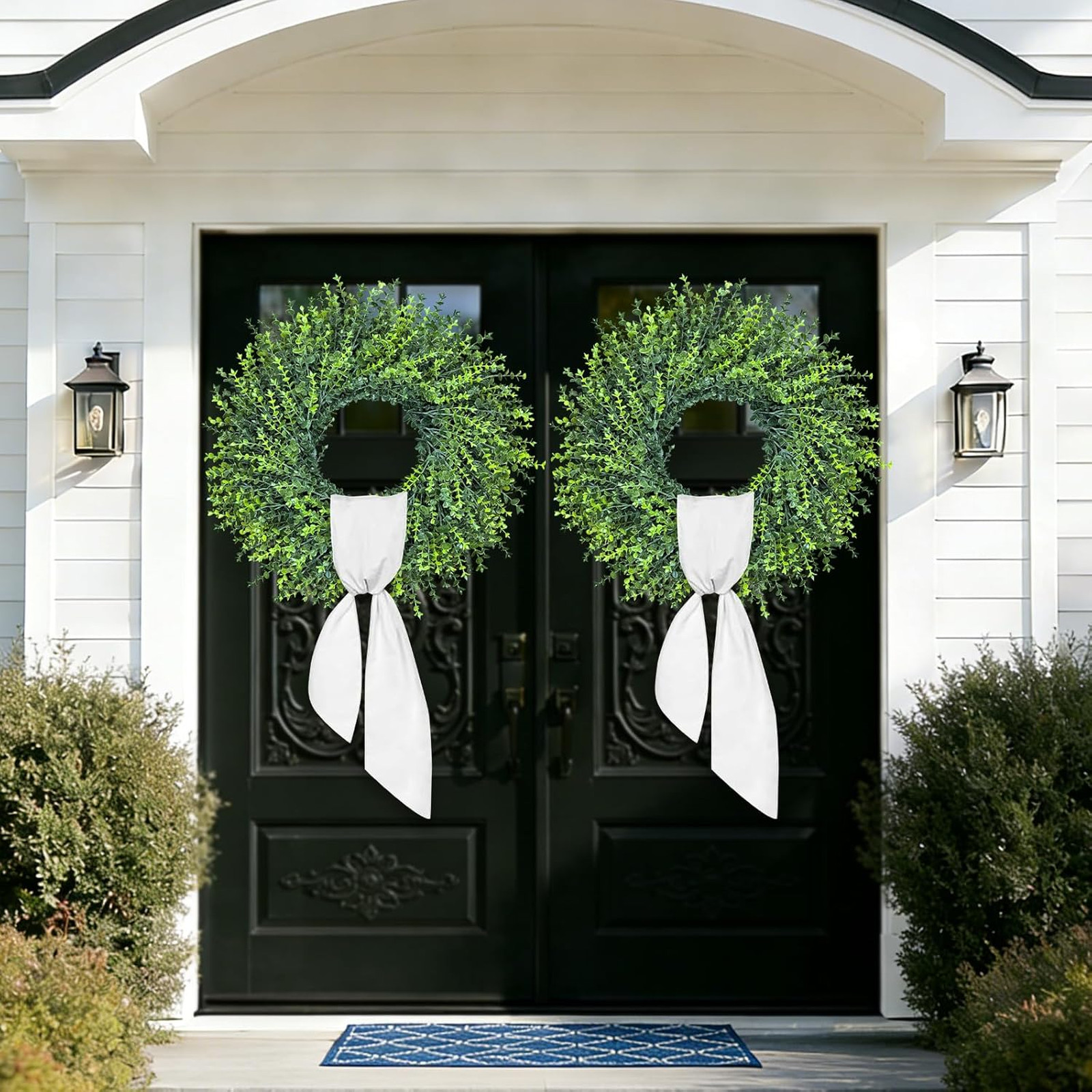 28 Inch Large Boxwoods Door Wreath for Front Door Spring Summer Fall Winter All