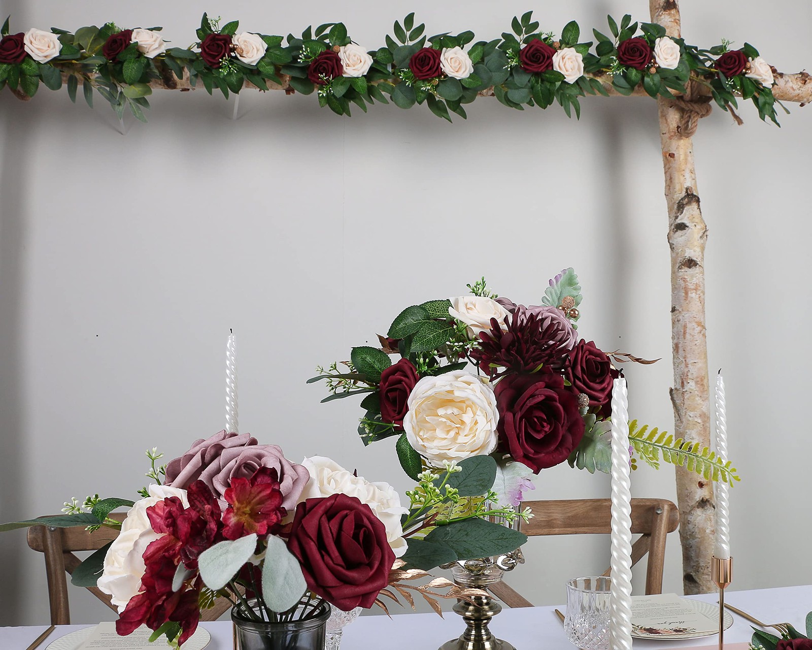Burgundy Artificial Flowers Wedding Combo DIY Bouquets Centerpieces Dusty Rose