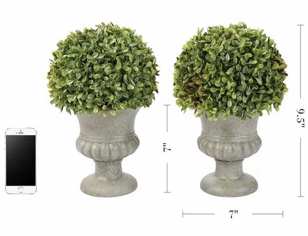 2x Pure Garden Faux Boxwood Topiary 9.5″ Potted Artificial Plant Indoor Greenery