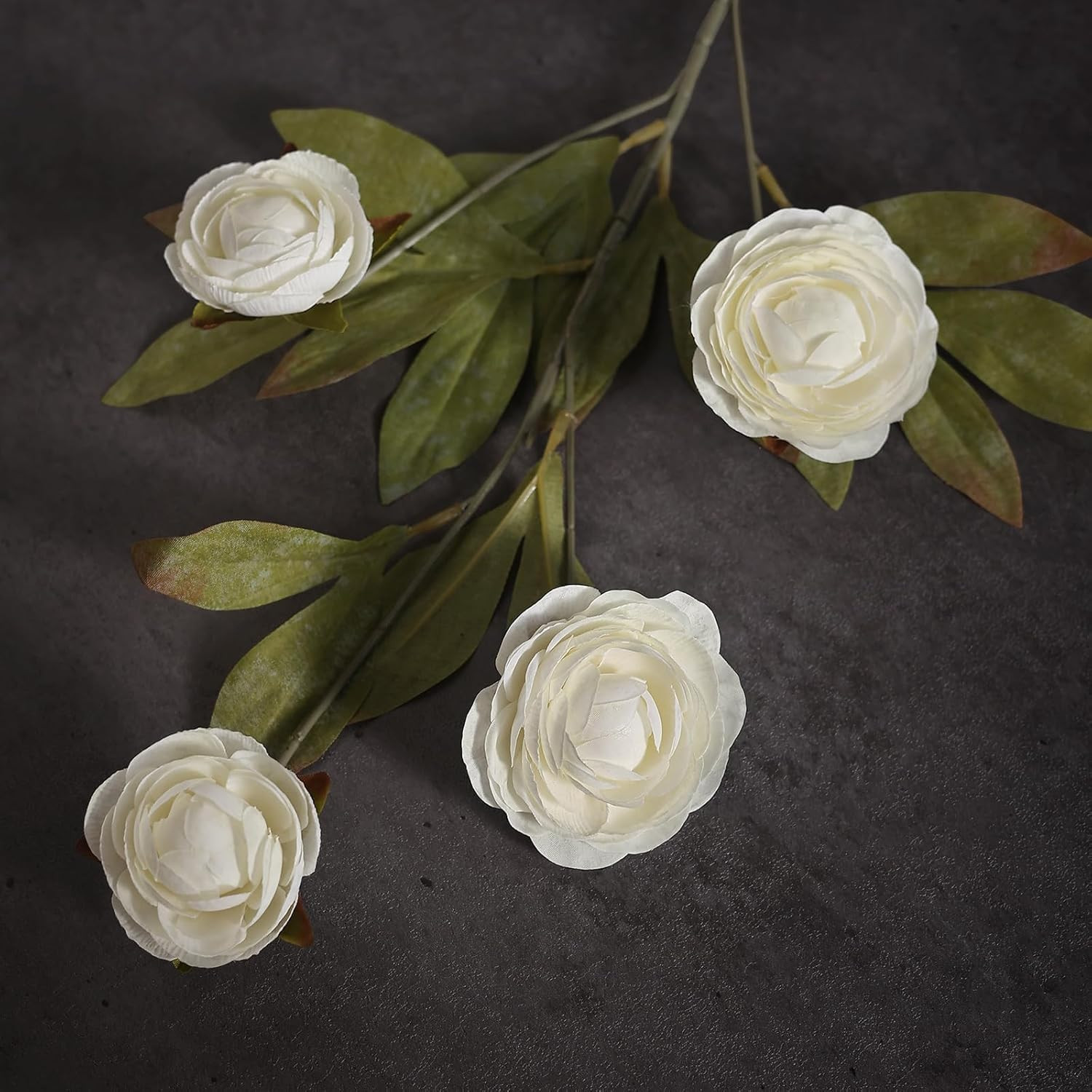 6 PCS Realistic Cream Ranunculus Stems for Home Decor & Centerpieces