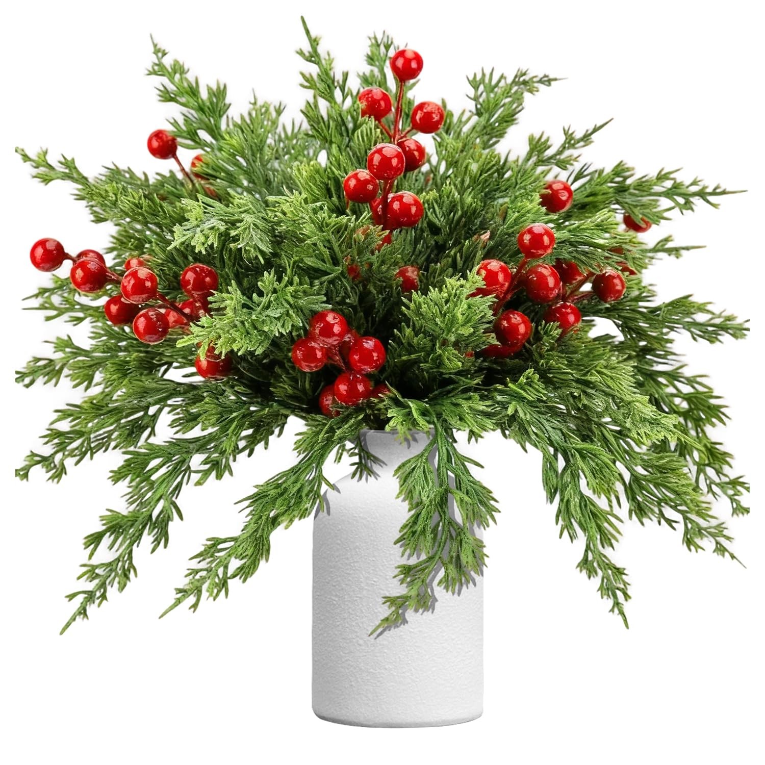 50 Pcs Christmas Artificial Pine Branches with Red Berry Stems, Fake Pine Nee…