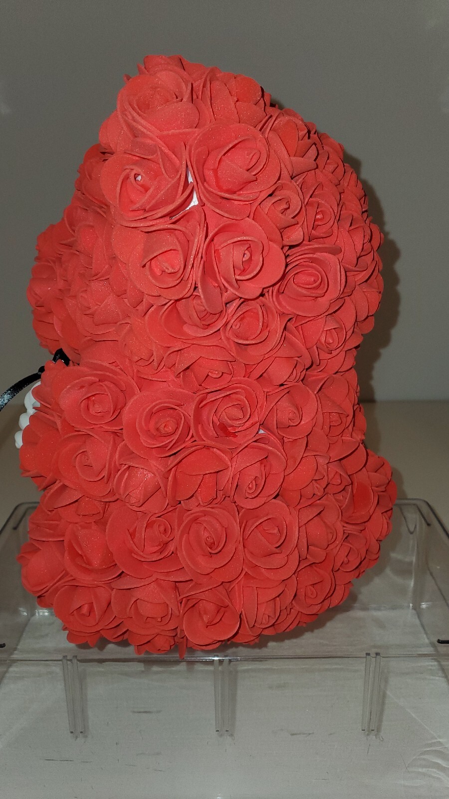 Artificial Rose Teddy Bear with Gift Box | Red/White Rose Bear 10in NEW