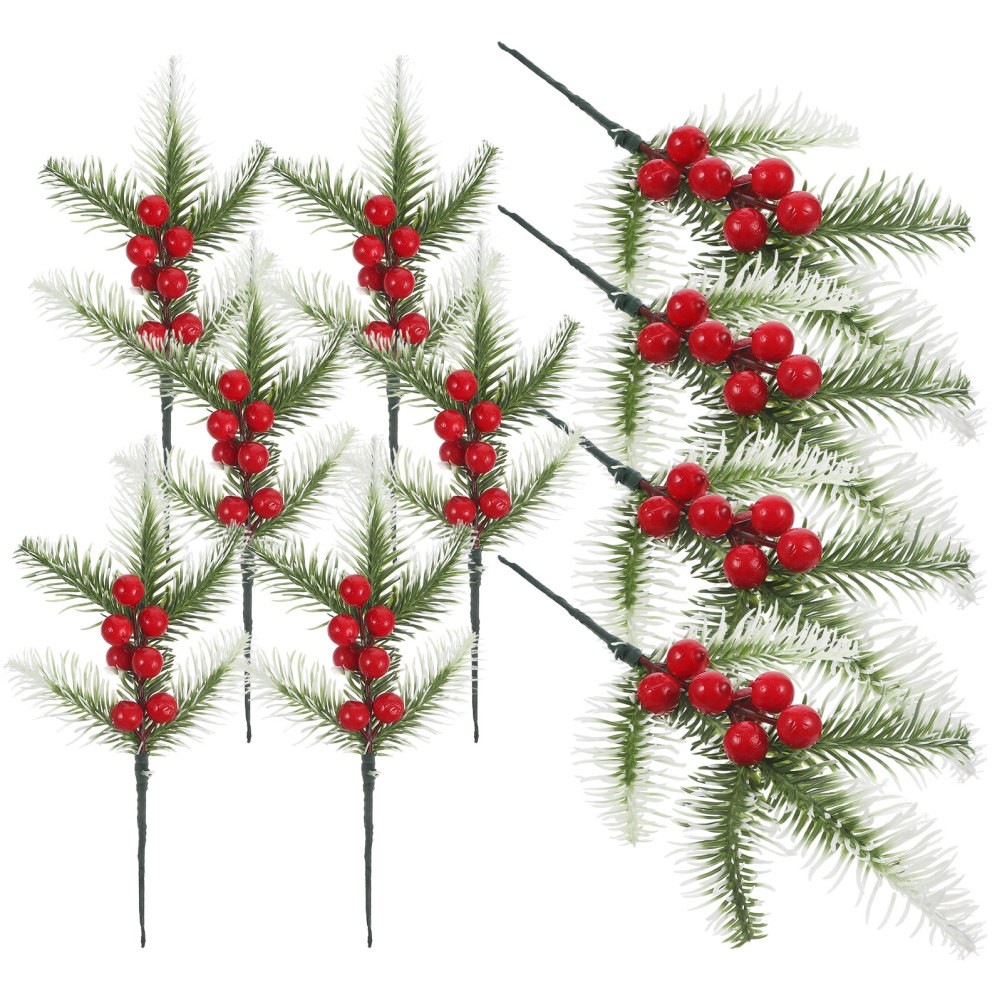 10Pcs PVC Artificial Berry Branches Christmas DIY Decor Assorted Color Stems