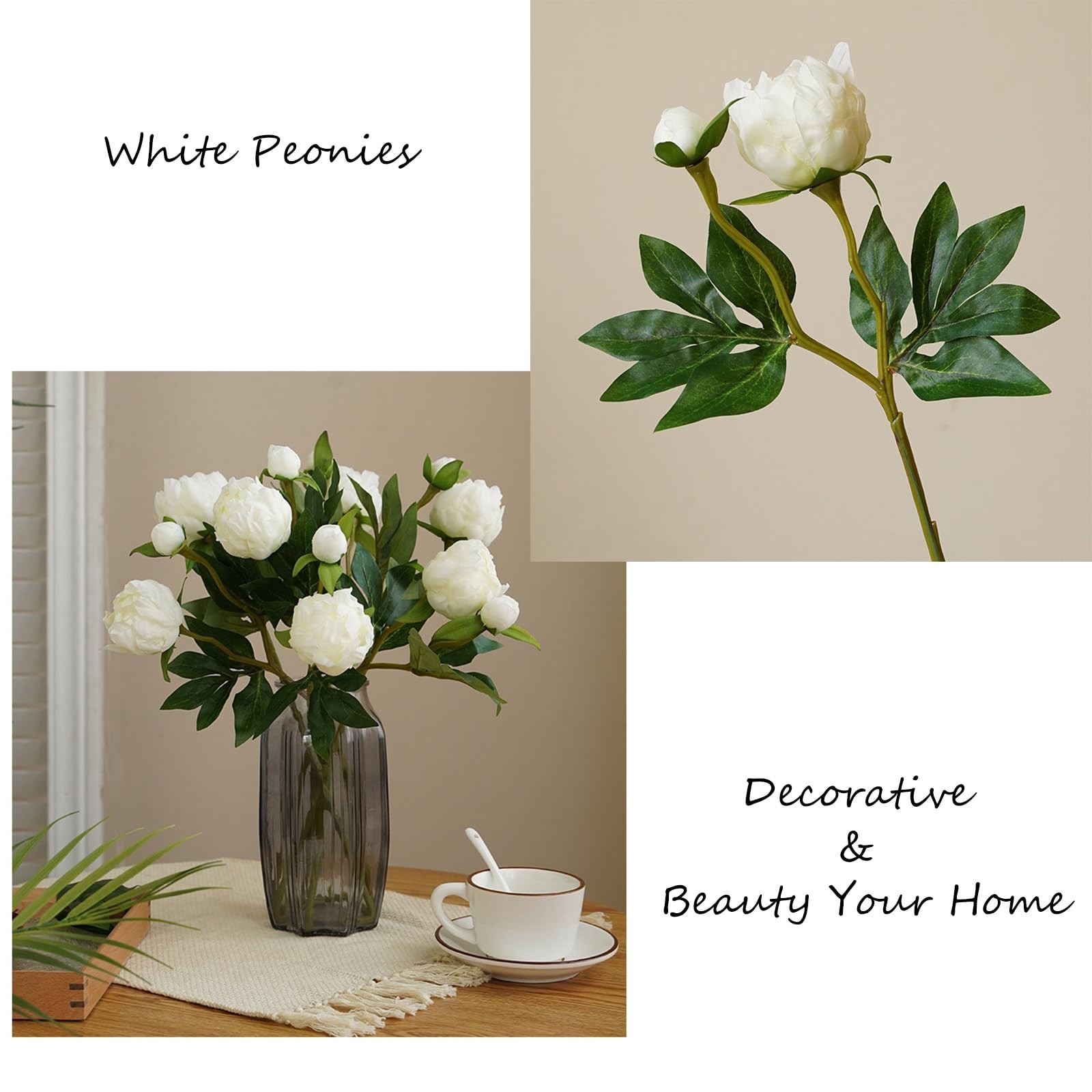White Peonies Artificial Flowers 8pcs Peony Silk Flowers Fake White Flowers f…