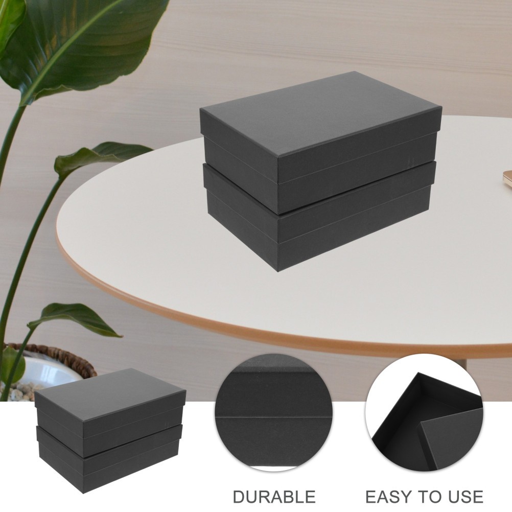 2Pcs Reusable Kraft Paper Rectangle Gift Boxes Black for Party Valentine Floral