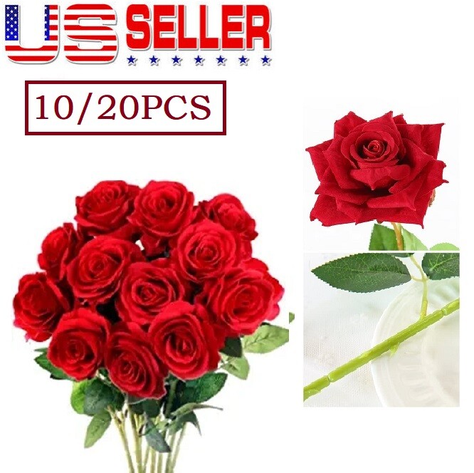 10/20PCS Silk Rose Artificial Flowers Fake Bouquet Wedding Home Party Decor USA