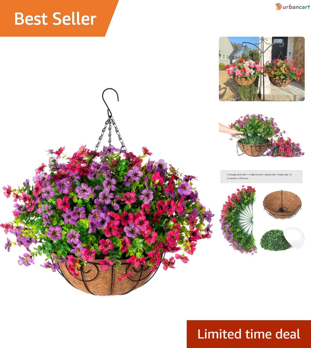 Vivid Faux Hanging Flower Basket for Bright Outdoor Decor