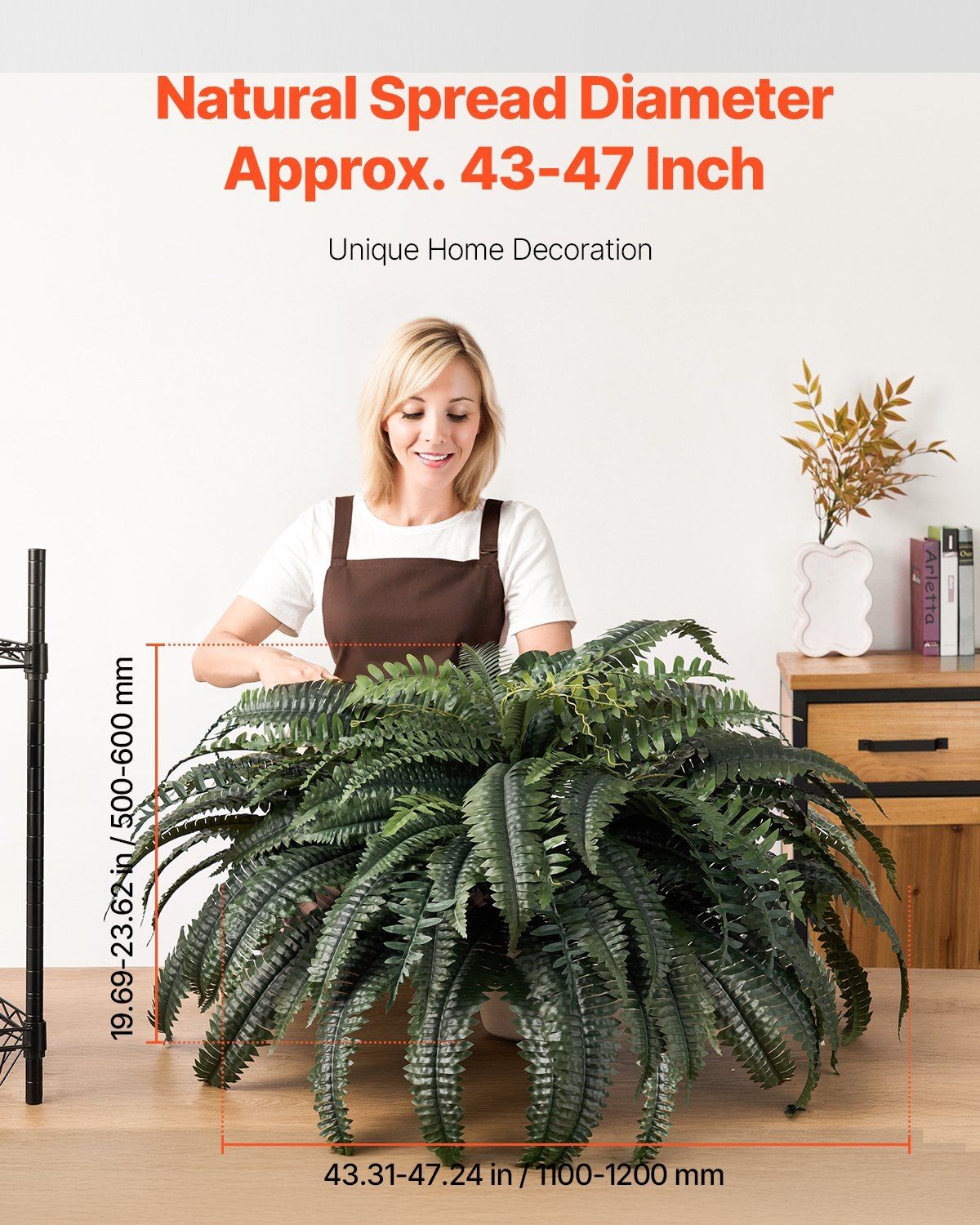 Dense 88-Branch Boston Fern, 43-47in Spread, PE+Silk Lifelike Artificial Plant