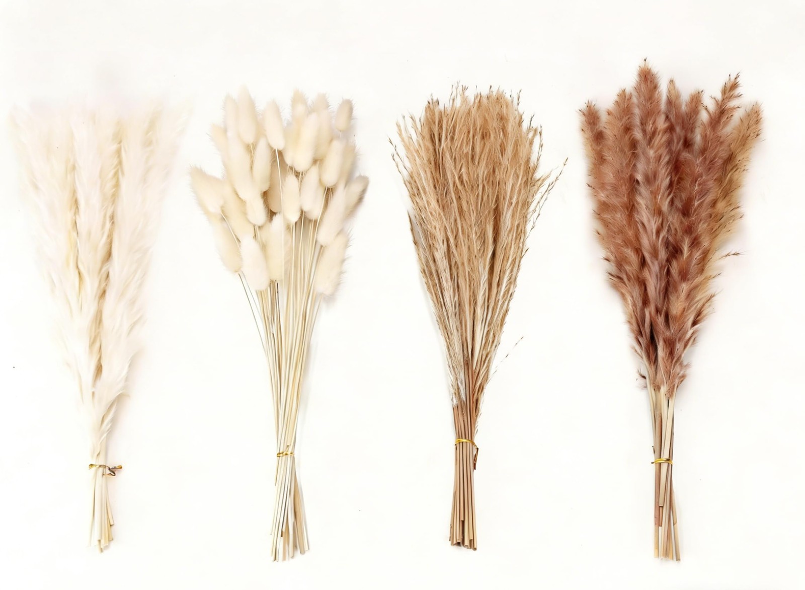 100 Pcs Natural Dried Pampas Grass & White Bunny Tails, 17″ Fluffy Boho Decor…
