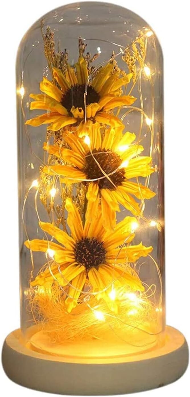 Girasol artificial en cúpula de cristal tira de luz LED,expresa tu amor regalo,.