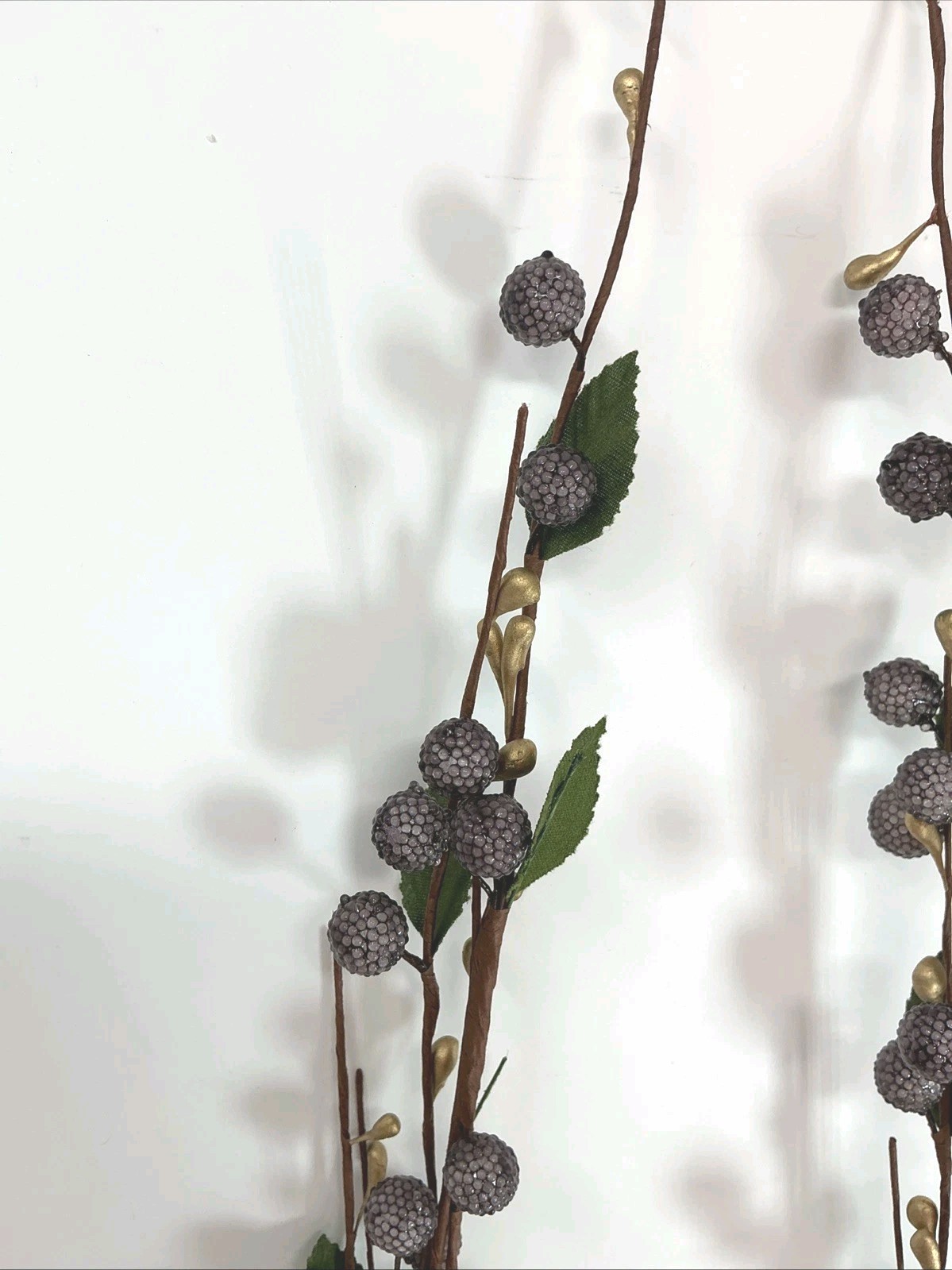 Sugared Berry Floral Pick 23” Purple and Gold Berries Green Leaves 3 Picks NOS