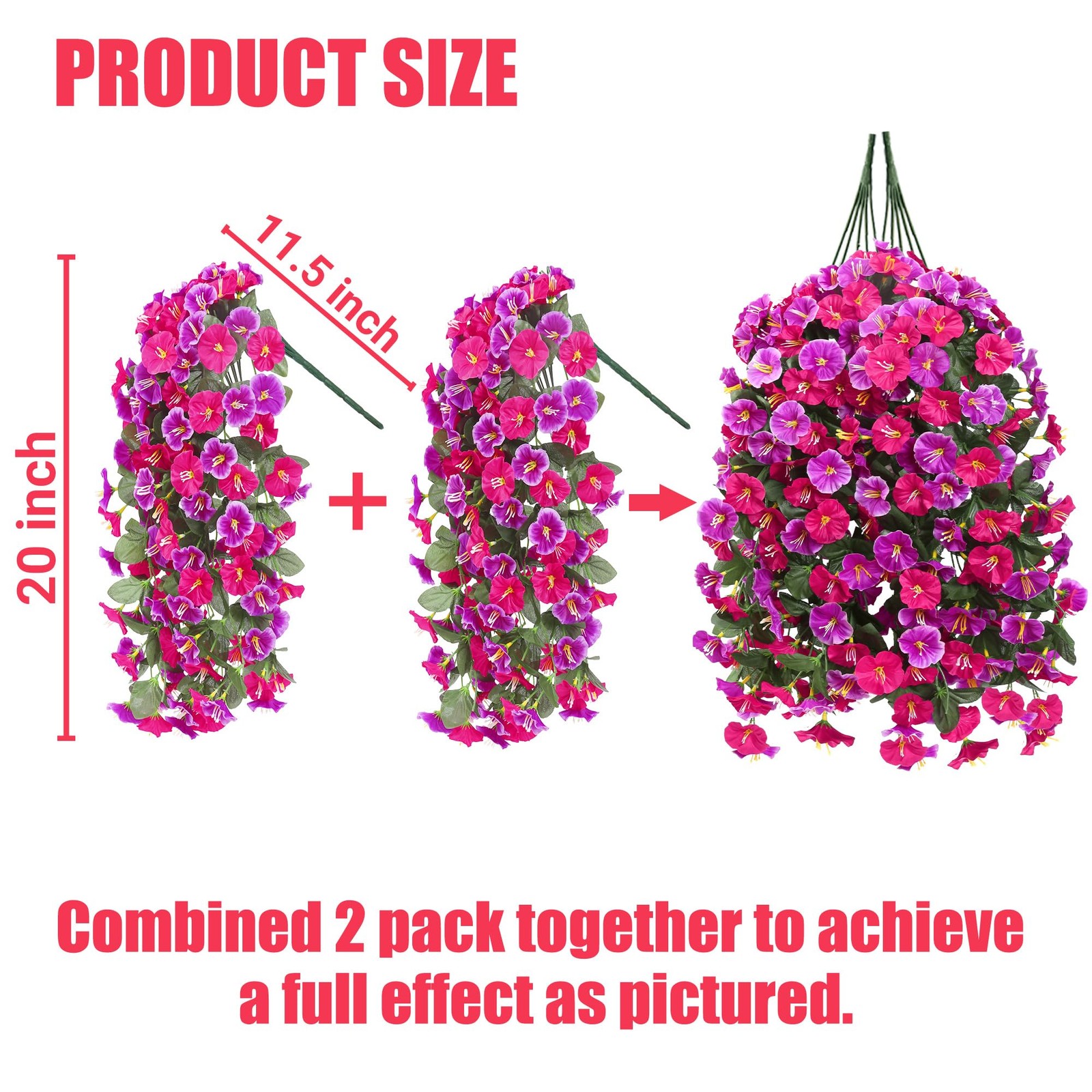 4PCArtificial Hanging Flowers Outdoor UVResistant Morning Glory Rose Red Magenta