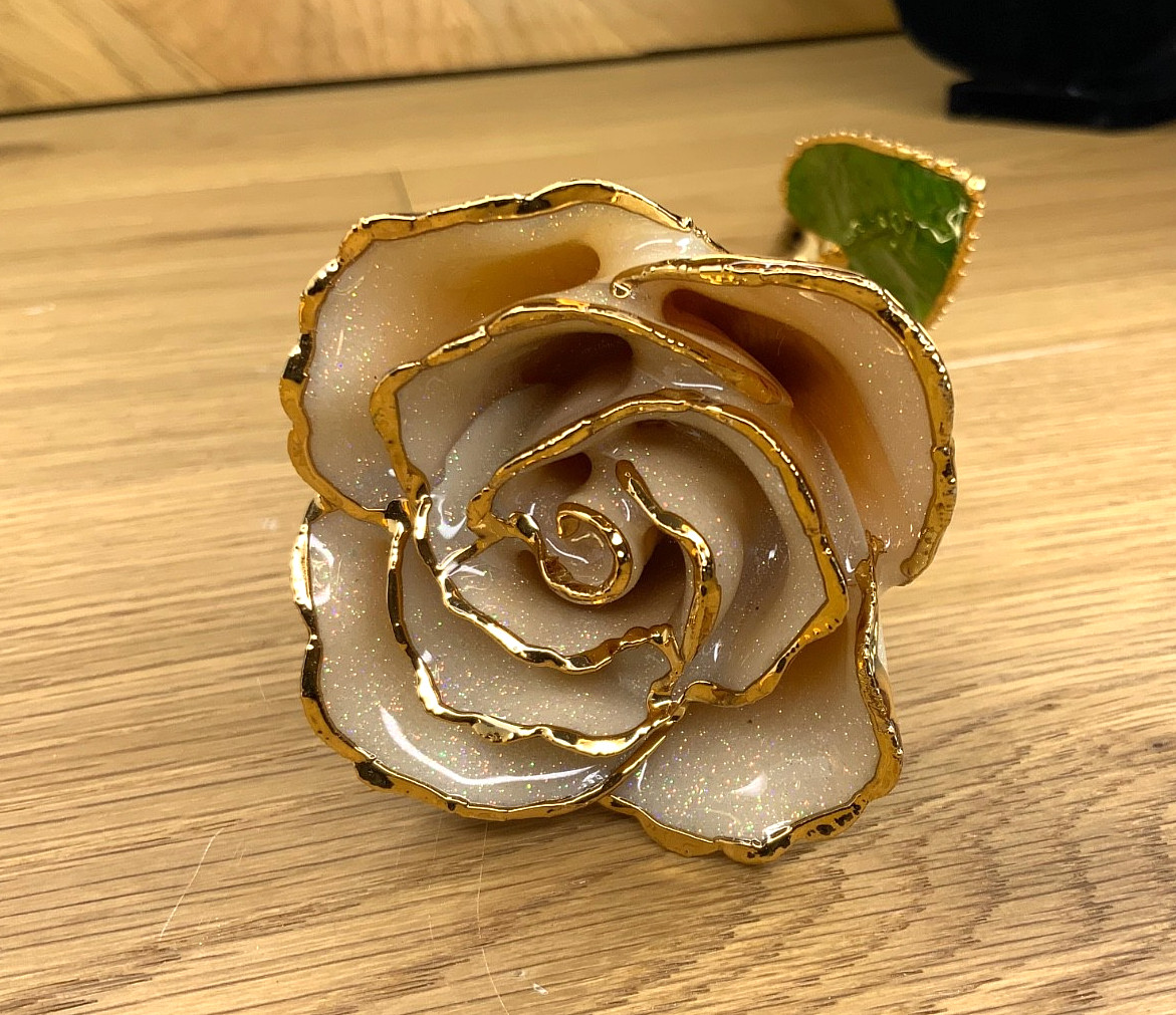 Pearl White 24K Gold Dipped Real Preserved Forever Rose 11 Inch June Birthstone