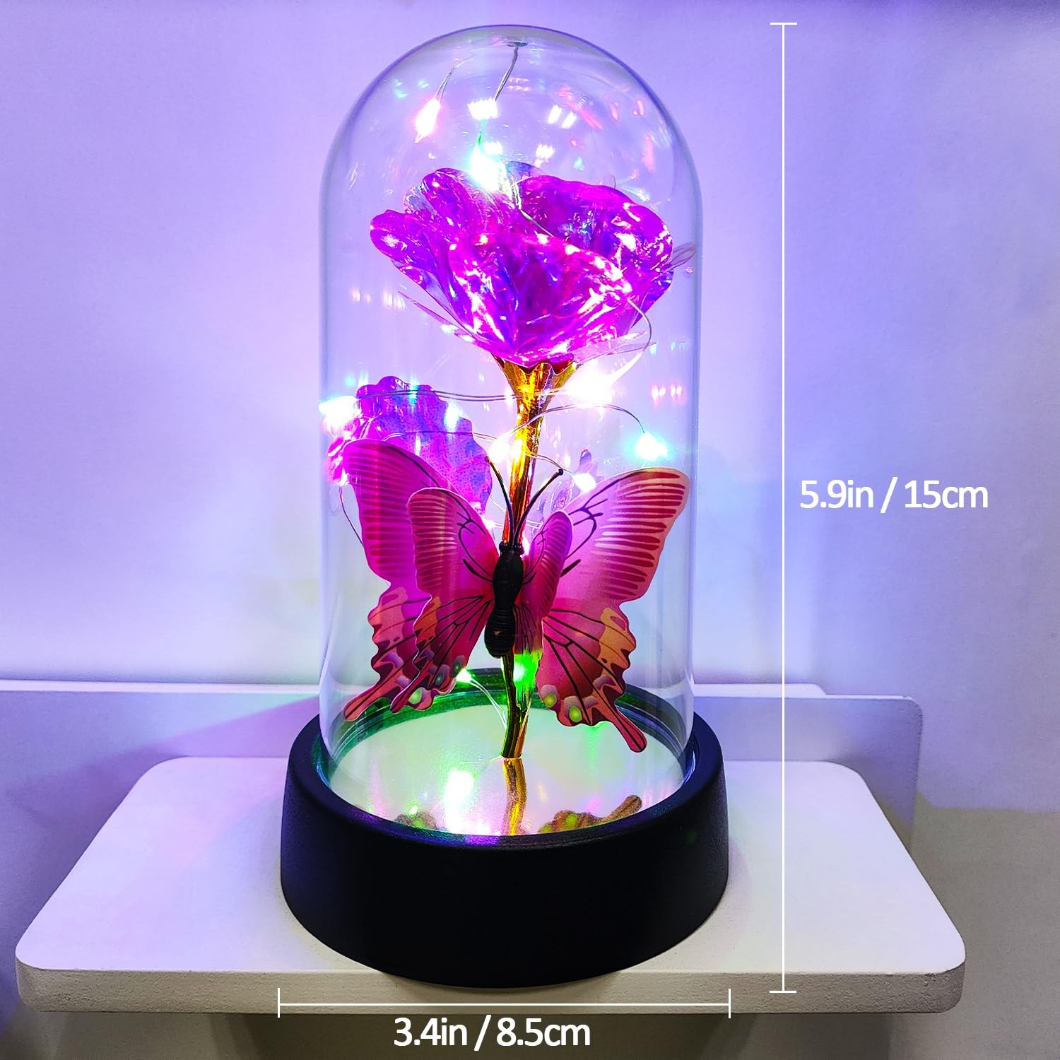 Glass Rose in Glass Dome, Light Up Flower, Eternal Rose – Valentines Day Gift…