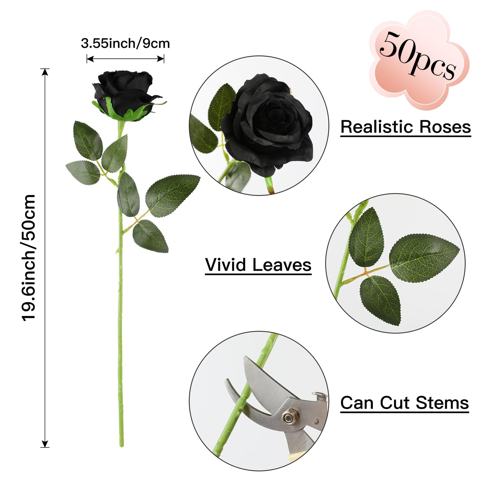 50pcs Artificial Silk Roses Bulk,Fake Roses Flower with Stems Realistic Flowe…