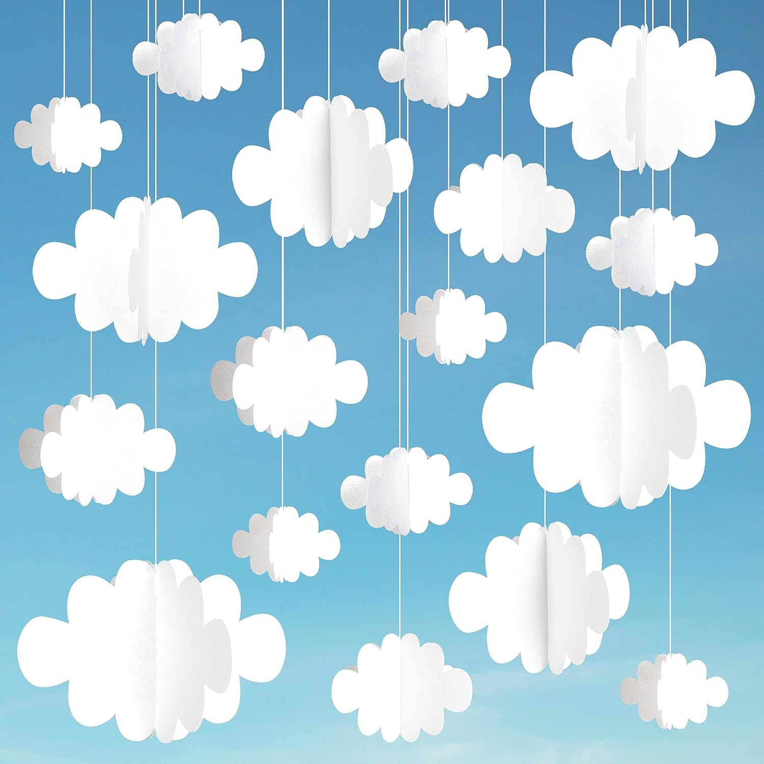 18 PCS 3D Cloud Decoration, Artificial Hanging Clouds for Ceiling, White Felt Or