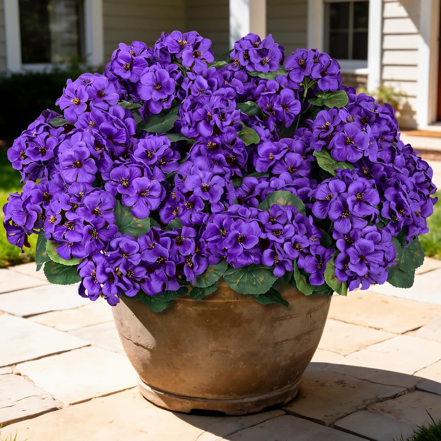 Besteek 8 Pcs 17″ Artificial Geranium Flowers for Outdoors, Fake Silk Flowers UV