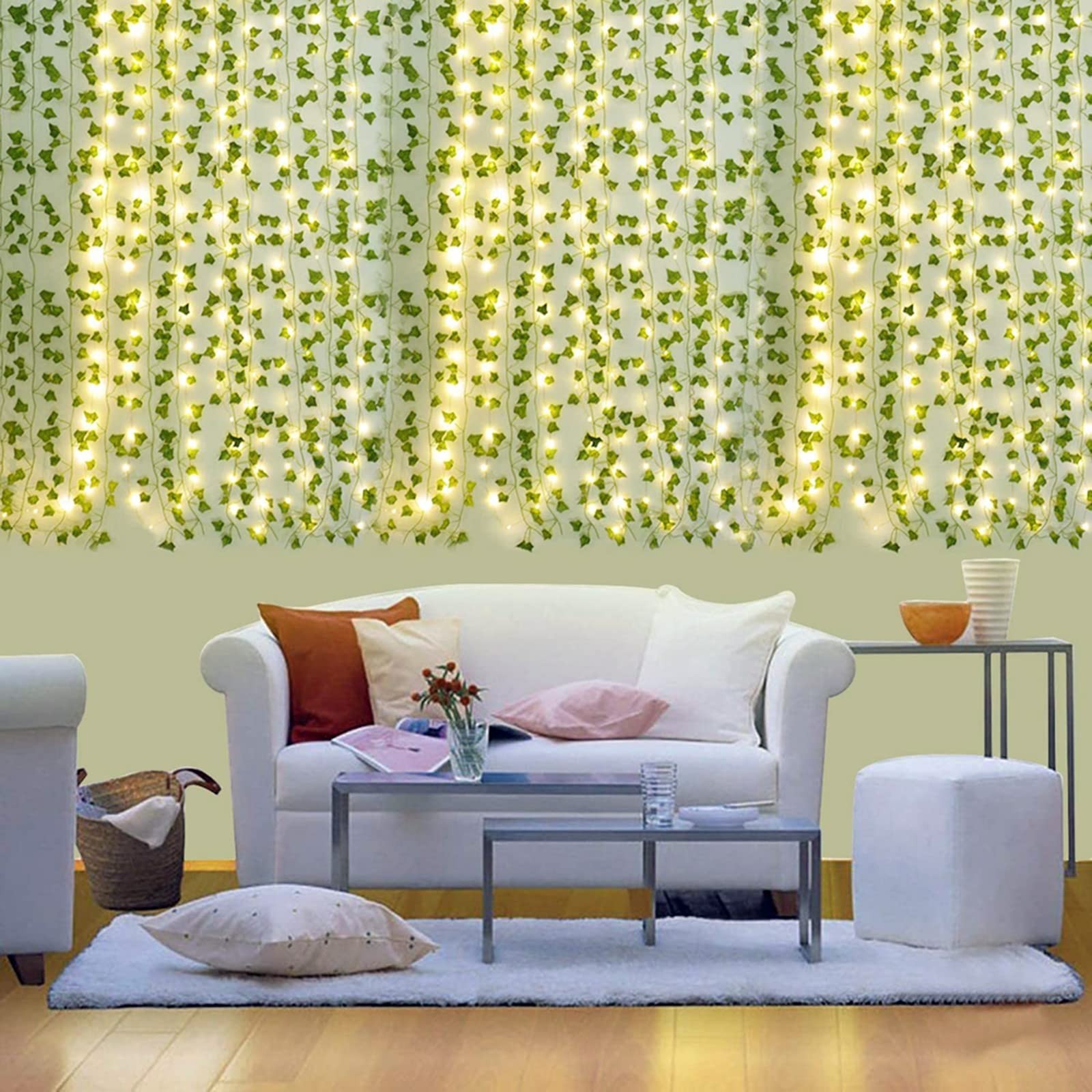 12 Packs Artificial Ivy Vines 84FT Garland with 200 LED String Lights for Home D
