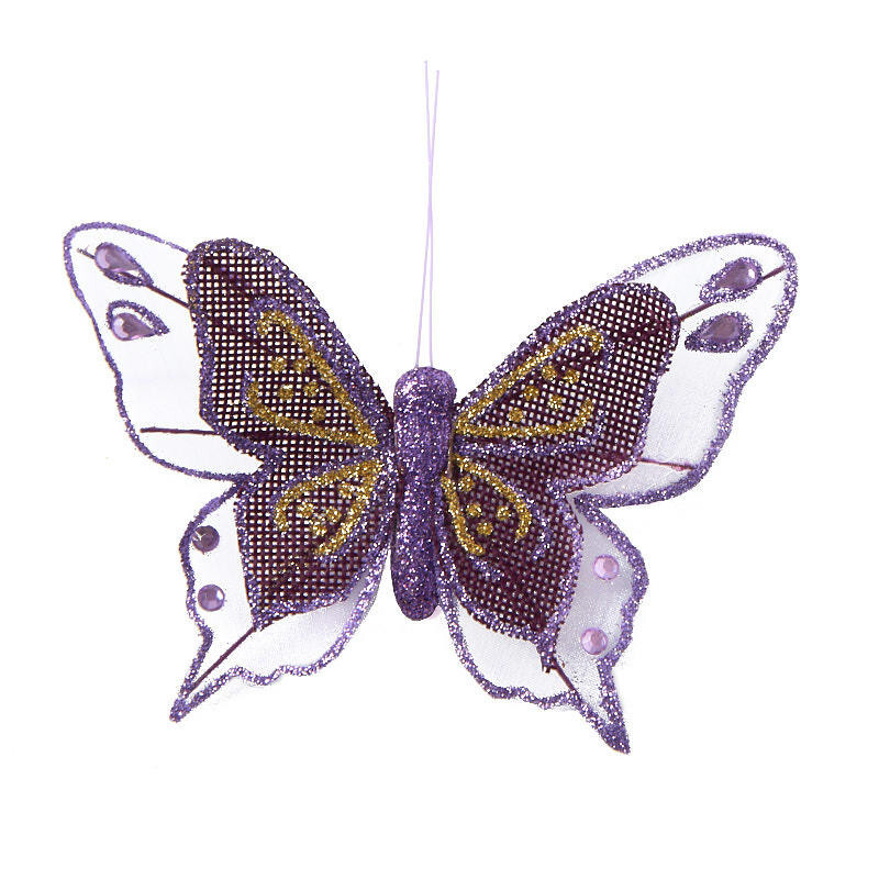 Factory Direct Craft Purple Glittered Burlap Artificial Butterflies
