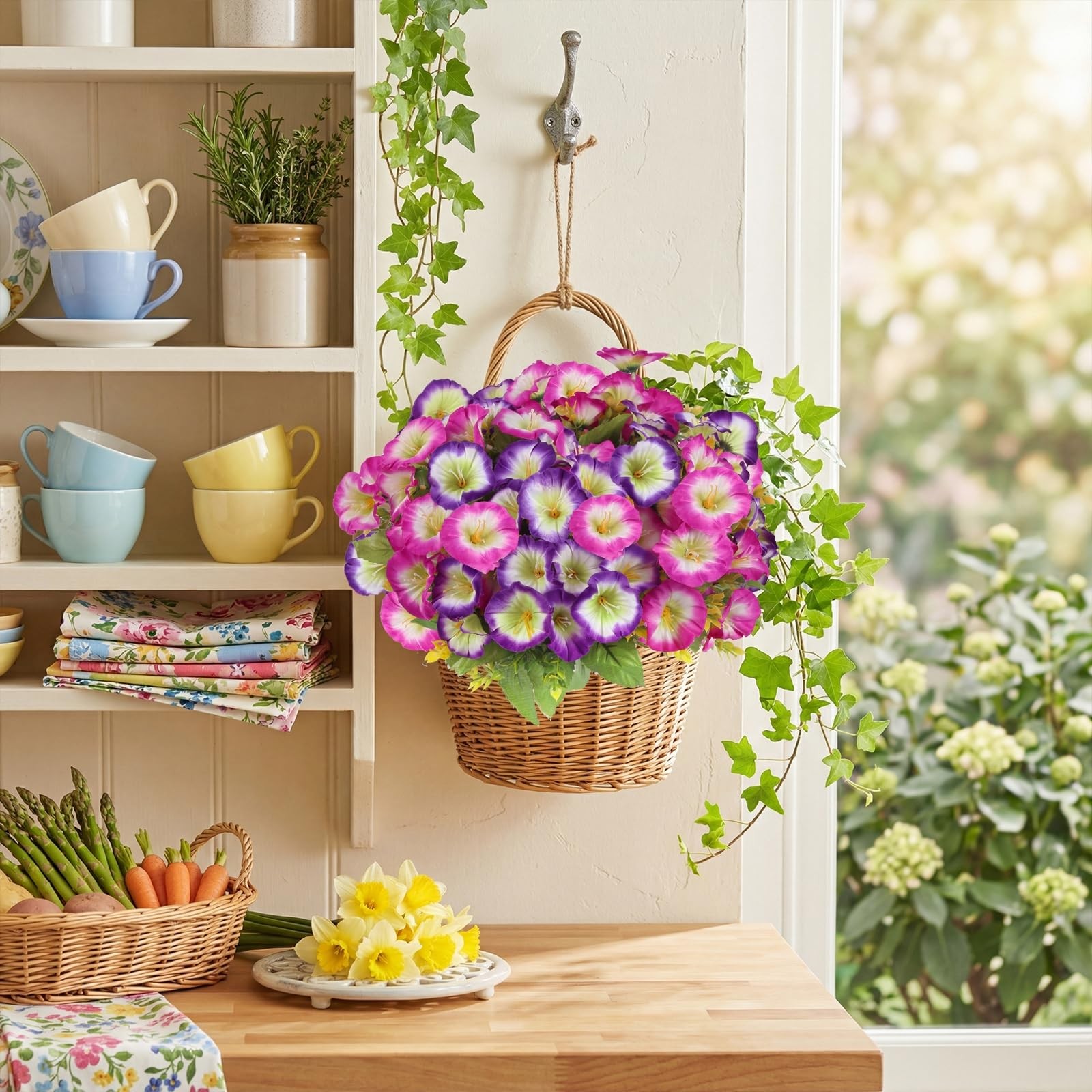 Artificial Flowers for Outdoors Faux Plants Outside Indoor 6 Bundles Silk Mor…