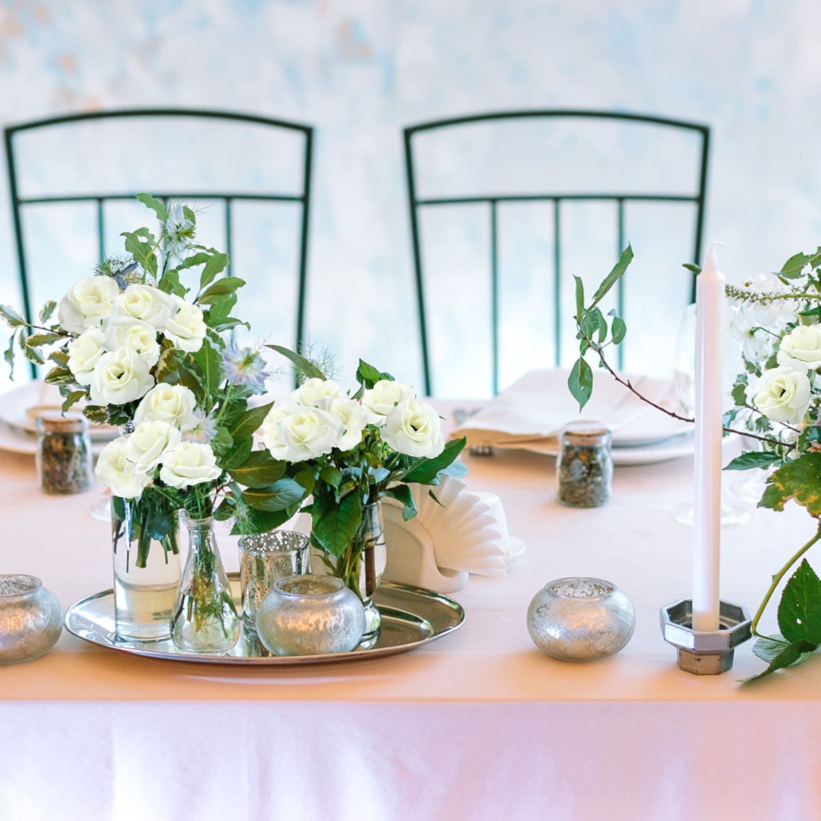50 PCS Ivory 1.57 Inch Mini Artificial Silk Rose Flower Heads Wedding Decor