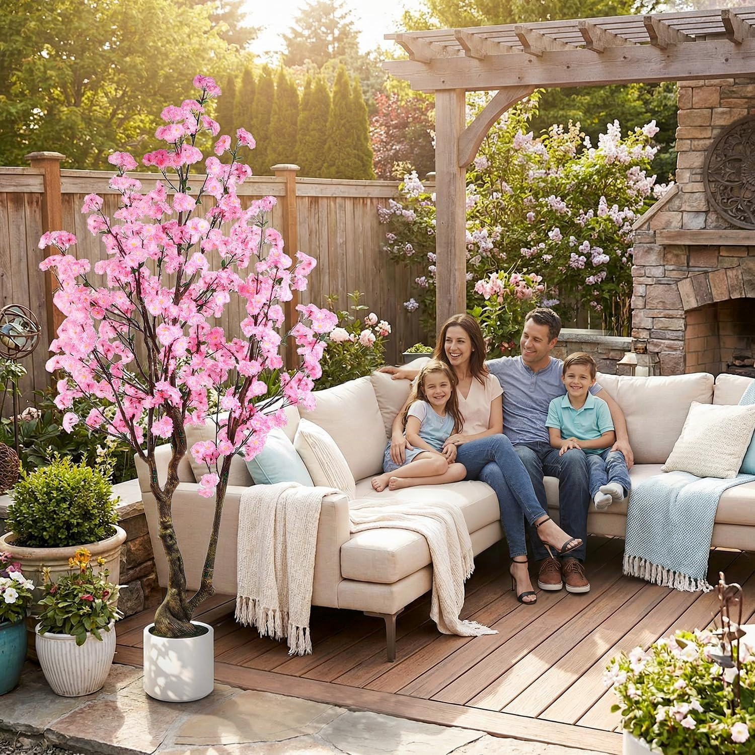 7FT Artificial Cherry Blossom Tree with White Pot for Home & Wedding Decor