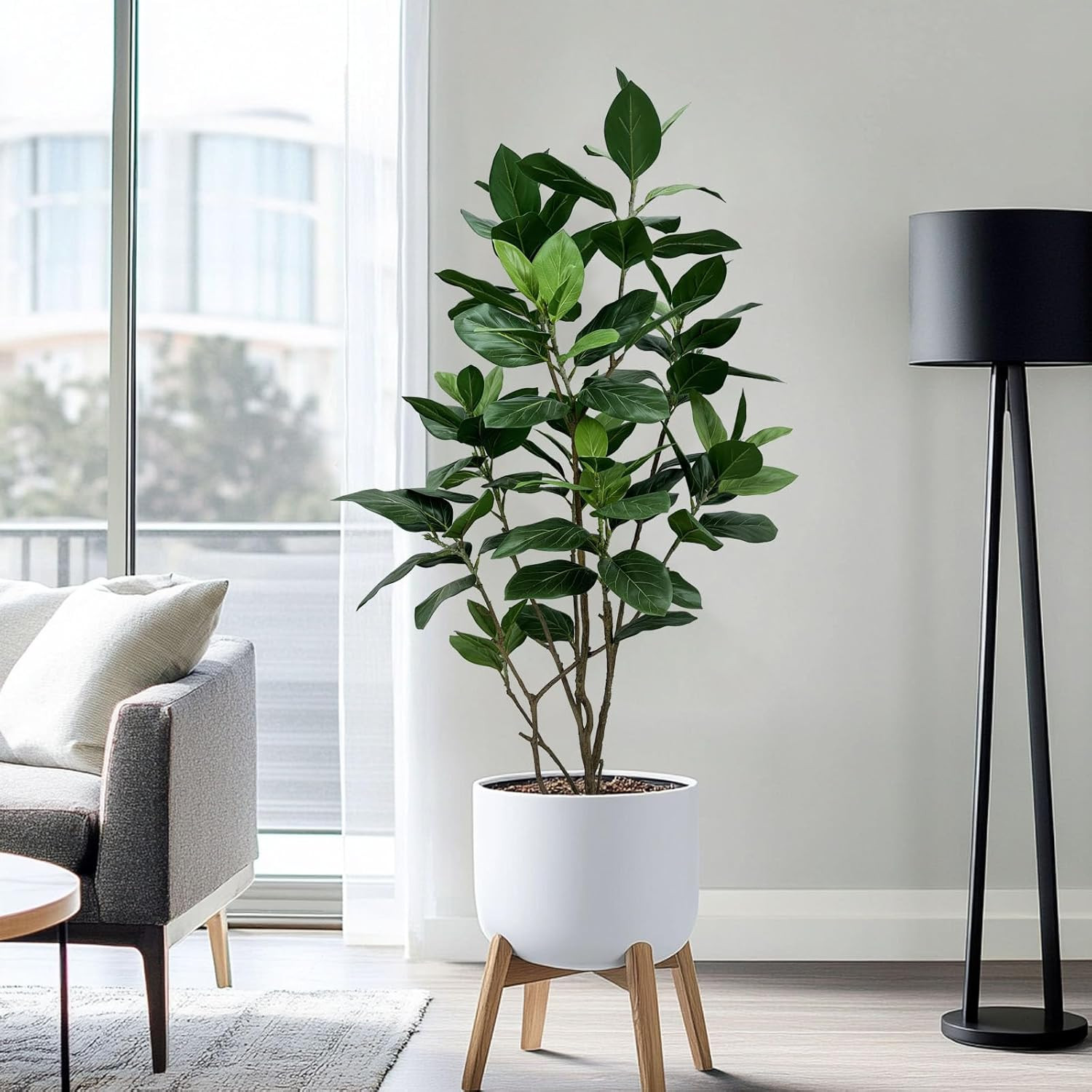 5Ft Realistic Ficus Altissima Tree with White Planter for Home Decor