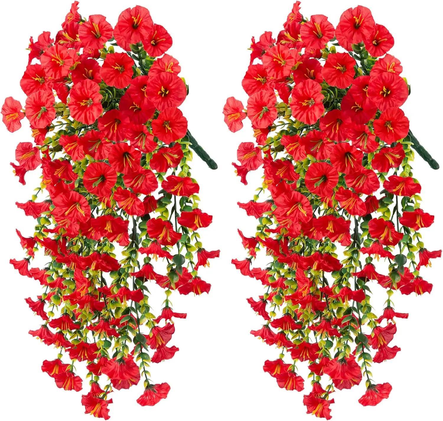 “Faux Silk Morning Glory Flowers – UV Resistant Hanging Plants for Patio Decor”