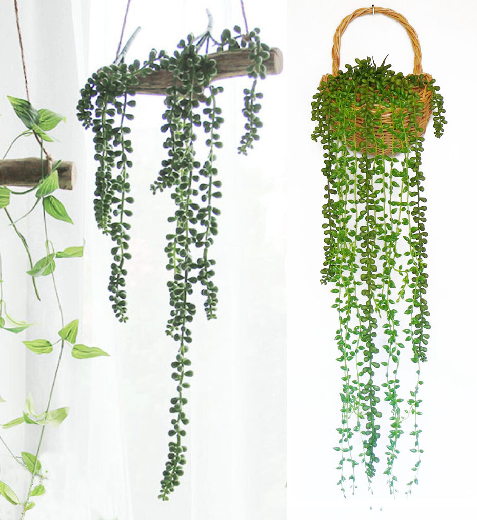 3 Pcs Beans Rattan Hangings Wall Artificial Plant Faux Plastic Vine